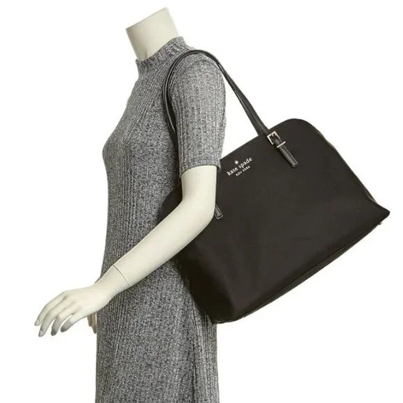 Kate Spade Large Laptop Tote Womens Black Nylon Leather Shoulder Bag Marybeth